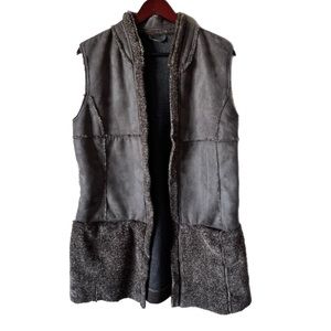MONTANACO Faux Shearling Vest Pockets Wool Blend Longline Sz M